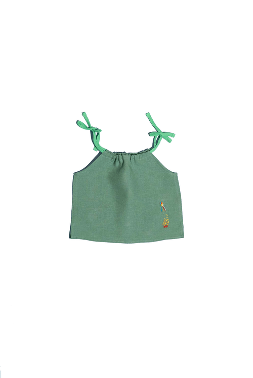 Regata Maia Linho Verde Bordado Balão