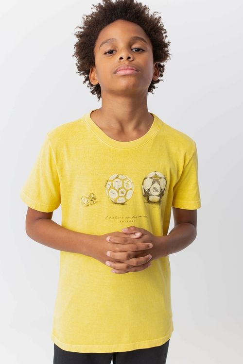 Camiseta Estampa Evolução da bola - Amarelo