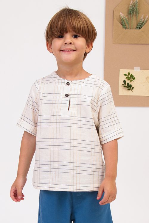 Camisa João Xadrez Azul e Açafrão