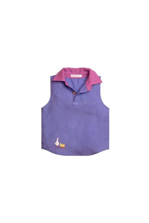 Camisa Tiê Linho Roxo Bordado Gansos