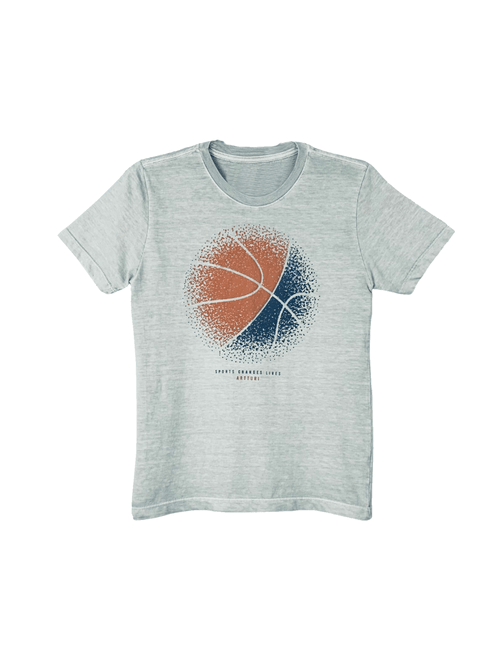 Camiseta Infantil Estampa em PUFF - Basquete - Cor Cinza