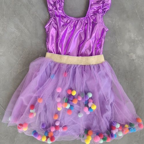 Saia Tule Pompom Lilás
