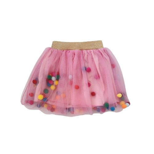 Saia Tule Pompom Rosa