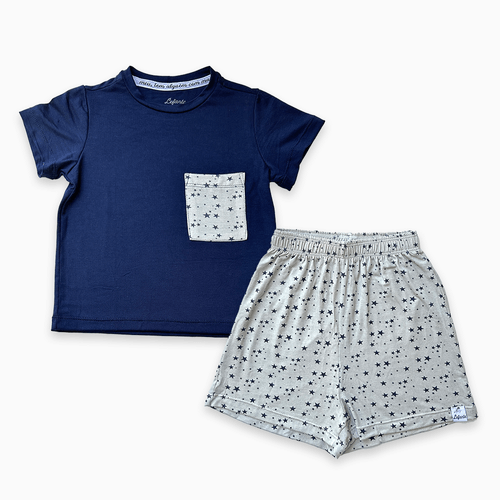 Pijama Curto Infantil Happy Star Estampa Estrelas Viscose Cinza