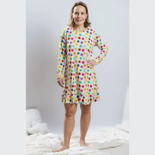 Camisola Adulto Manga Longa Happy Colors Estampa Smile Viscose Amarela