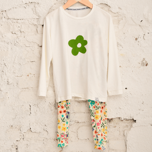 Pijama Trijunto Infantil Portobelo Floral Estampa Flores Viscose Amarela