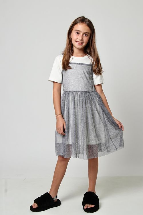 Vestido Tiz - Poá Cinza