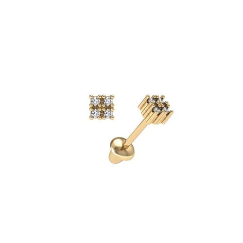 Brinco baby ouro amarelo 18k e diamante - Quadradinho