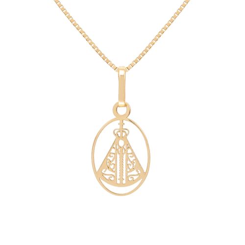 Pingente ouro amarelo 18k - Nossa Senhora Aparecida Vazada Oval