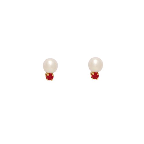 Brinco baby ouro amarelo 18k - Pérola e Rubi