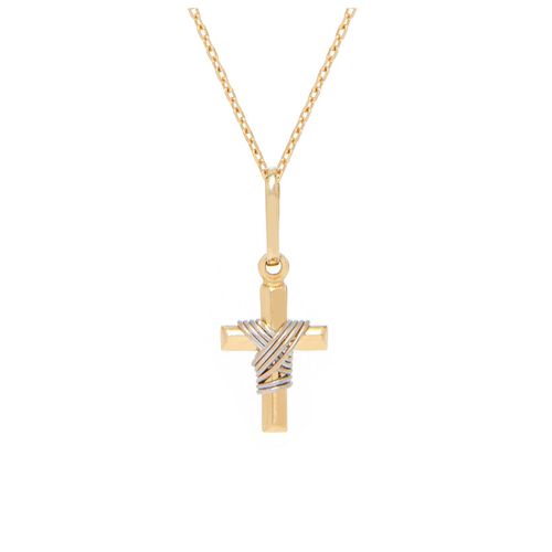 Pingente ouro amarelo e ouro branco 18k - Cruz Nó