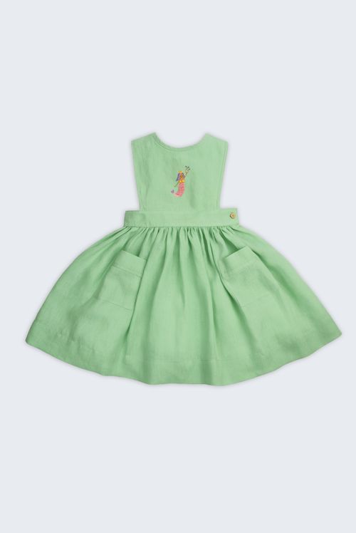 Vestido Catarina Linho Verde Bordado Sereia