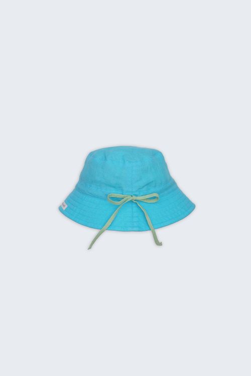 Chapéu Reversível Linho Azul e Verde Pistache